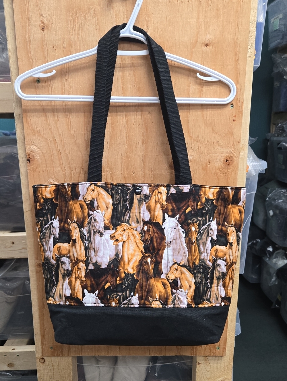 Crafty & Posh Handmade Horse Print Canvas Bottom Everyday Quilted Tote Bag